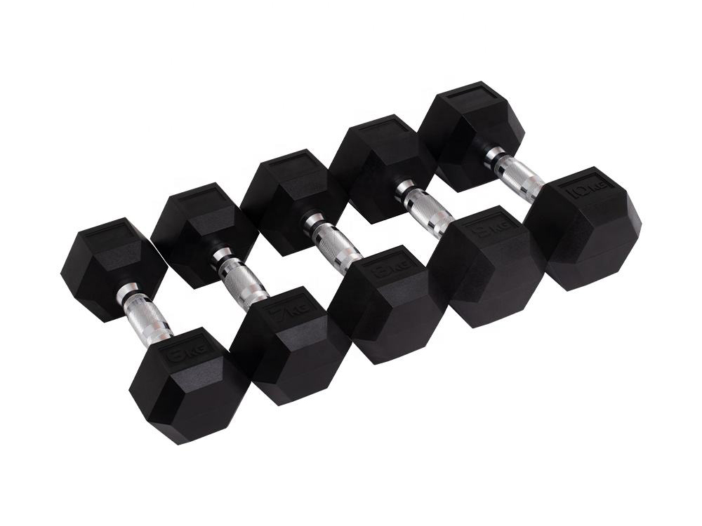 Factory Wholesale Fitness Rubber Encased Hex Dumbbells Set